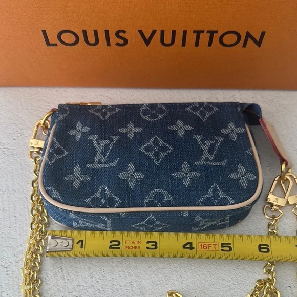 UPCYCLED Louis Vuitton Monogram Blue Denim Mini Pouchette - Picture 9 of 11